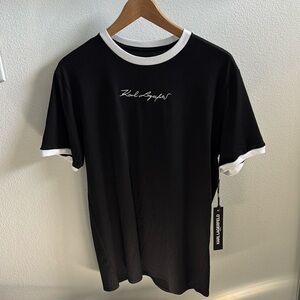 Men Crew Neck Short Sleeves Embroidered Logo T-Shirt, Black/White